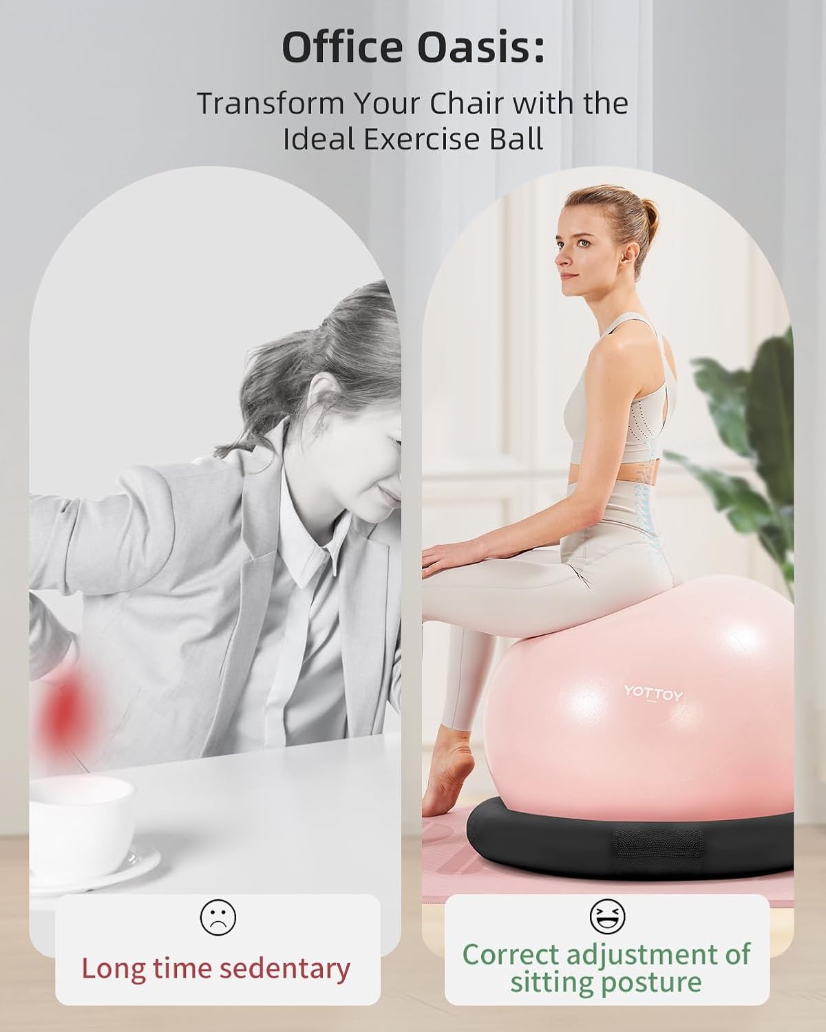 YOTTOY Balance Ball Chair,Exercise Ball Ring and Yoga Ball Chair for Office Use