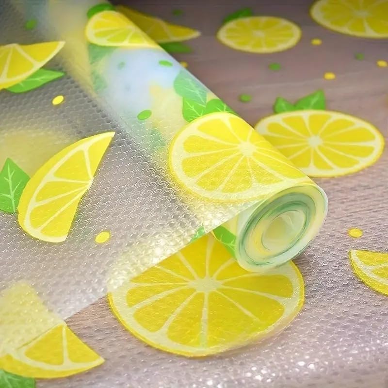 (45 cm x 3 M Roll) Anti Slip Drawer Mats for Kitchen Shelf Liners for Kitchen Shelves, Sheet for Fridge, Kitchens, Cabinet, Cupboard, Drawers, Wardrobe Green Lemon Leaf