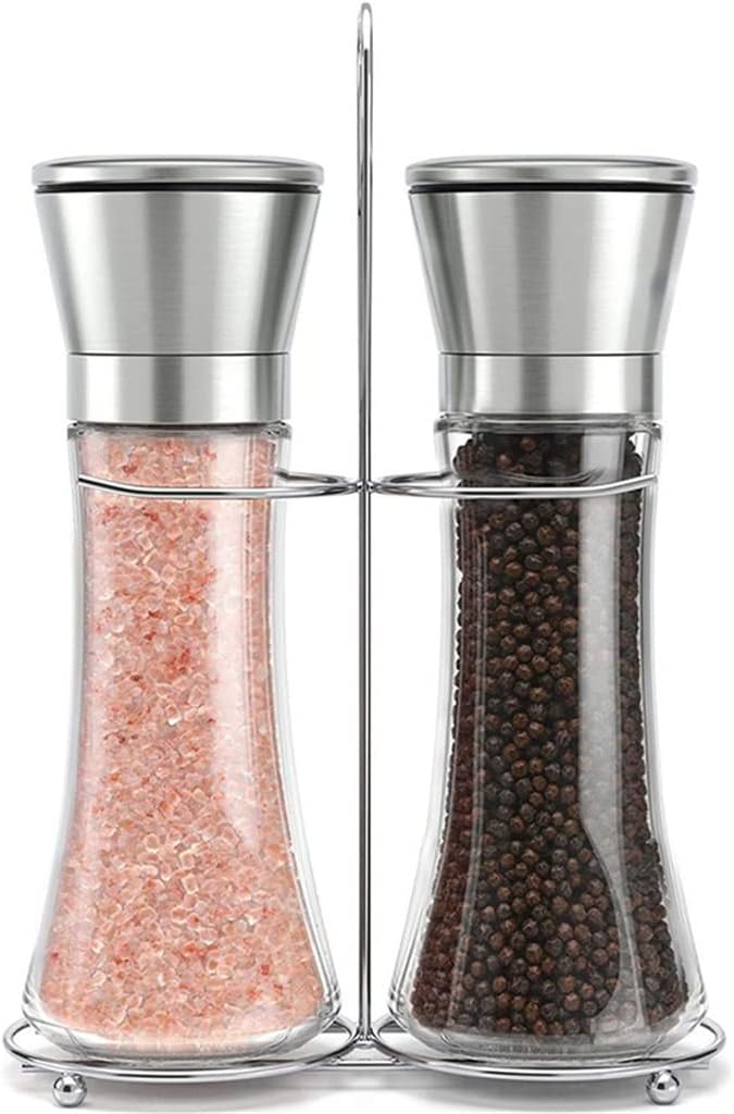 Pepper Grinder Stainless Steel Manual Salt Pepper Mill Grinder Adjustable Spice Mills with Holder Kitchen Tools for Cooking