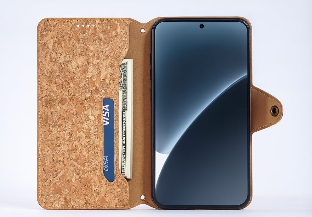 Image of ClickCase for Oneplus 11R 5G Natural Wood Cork Eco-Friendly Vegan Leather Wallet Case Flip Cover with Card Holder & Kickstand,Magnetic Flip Cover for Oneplus 11R 5G Wooden, Silver