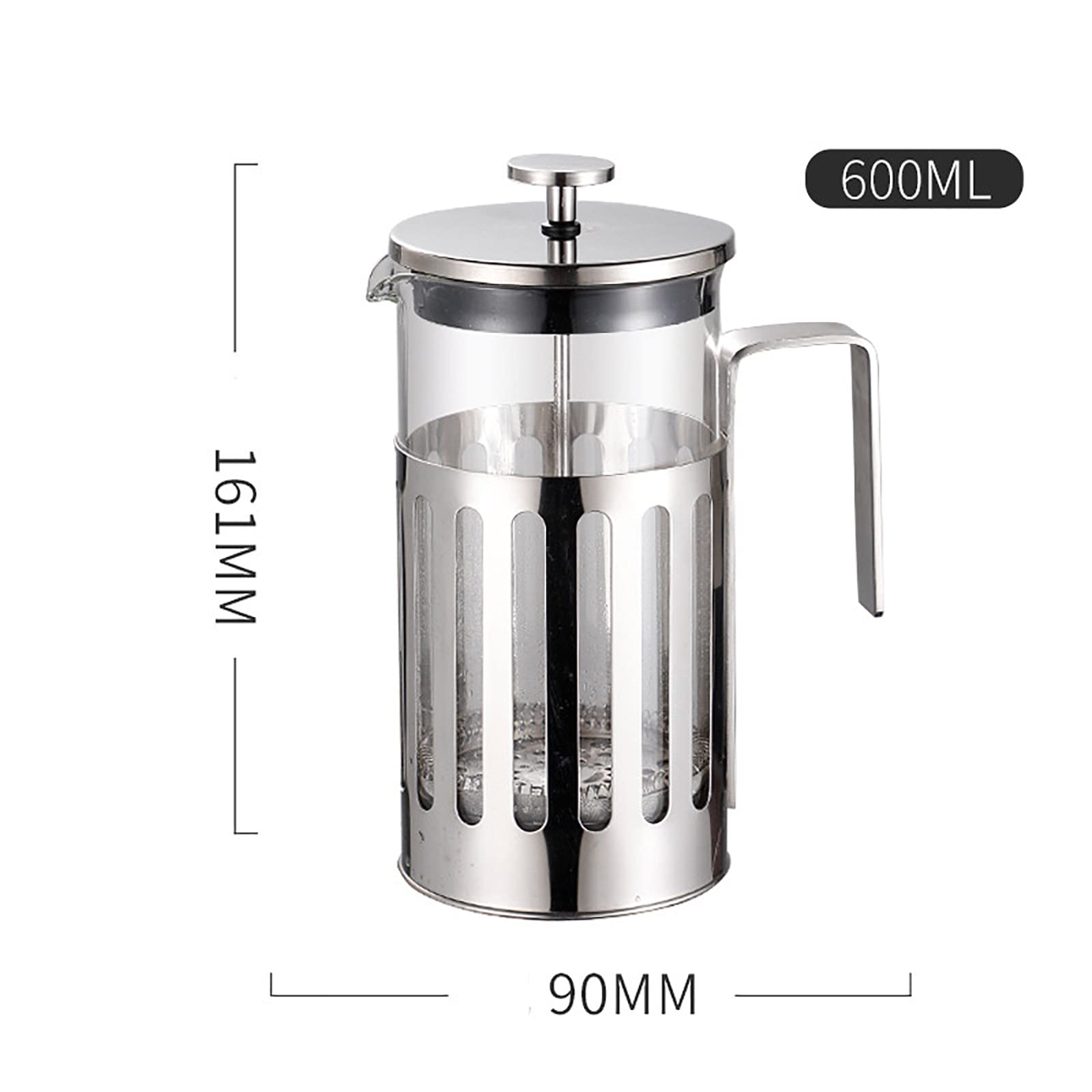 Cafetera De Prensa Francesa, Cafetera De 600 Ml con Triple Filtro De Acero Inoxidable, Alta Seguridad De Vidrio De Borosilicato Y Resistencia Al Calor, Agarre Cómodo, Ideal para Acampar Y Viajar