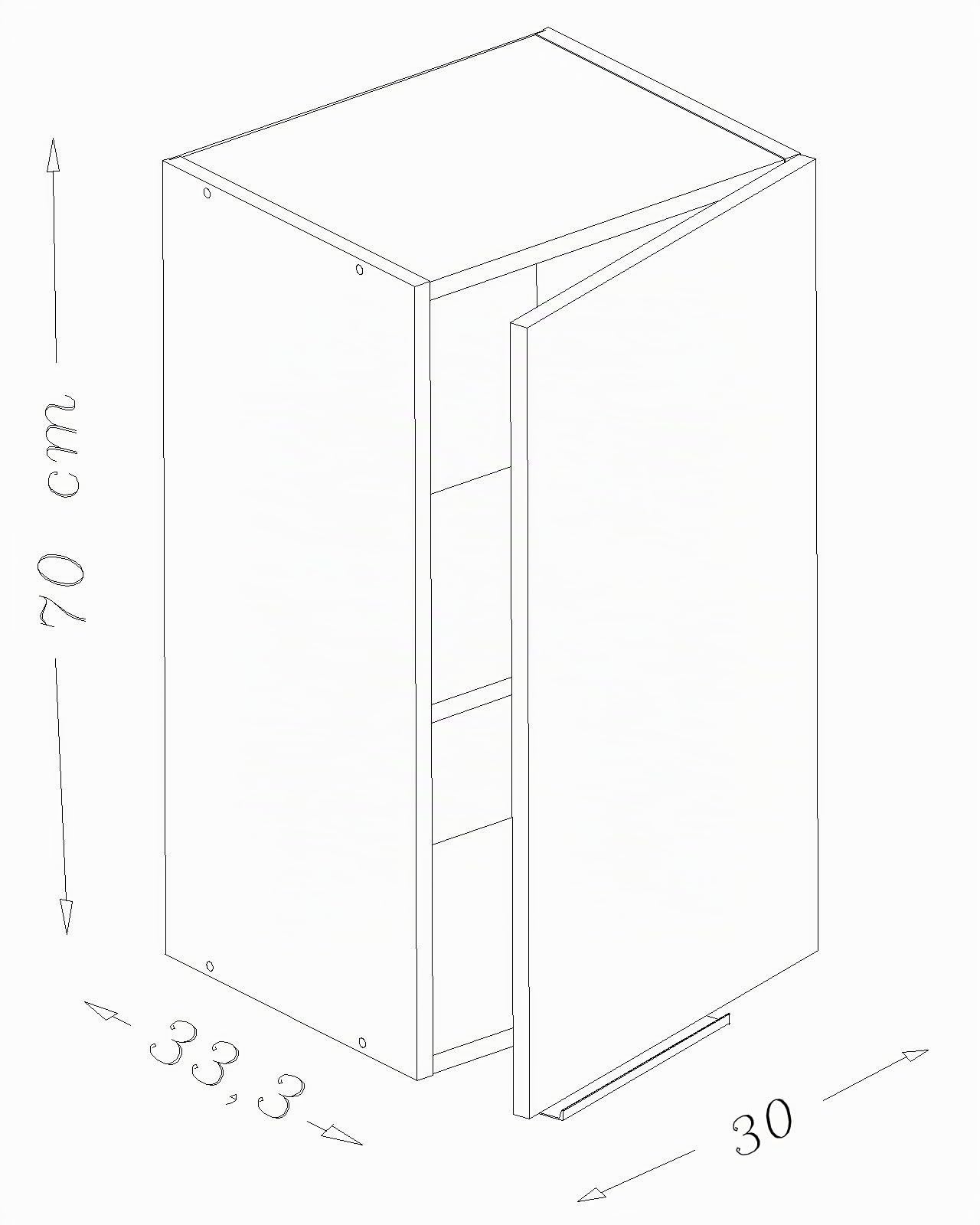 Berlenus CP3HB Meuble Haut de Cuisine avec 1 Porte Blanc Haute Brillance 30 x 34 x 70 cm