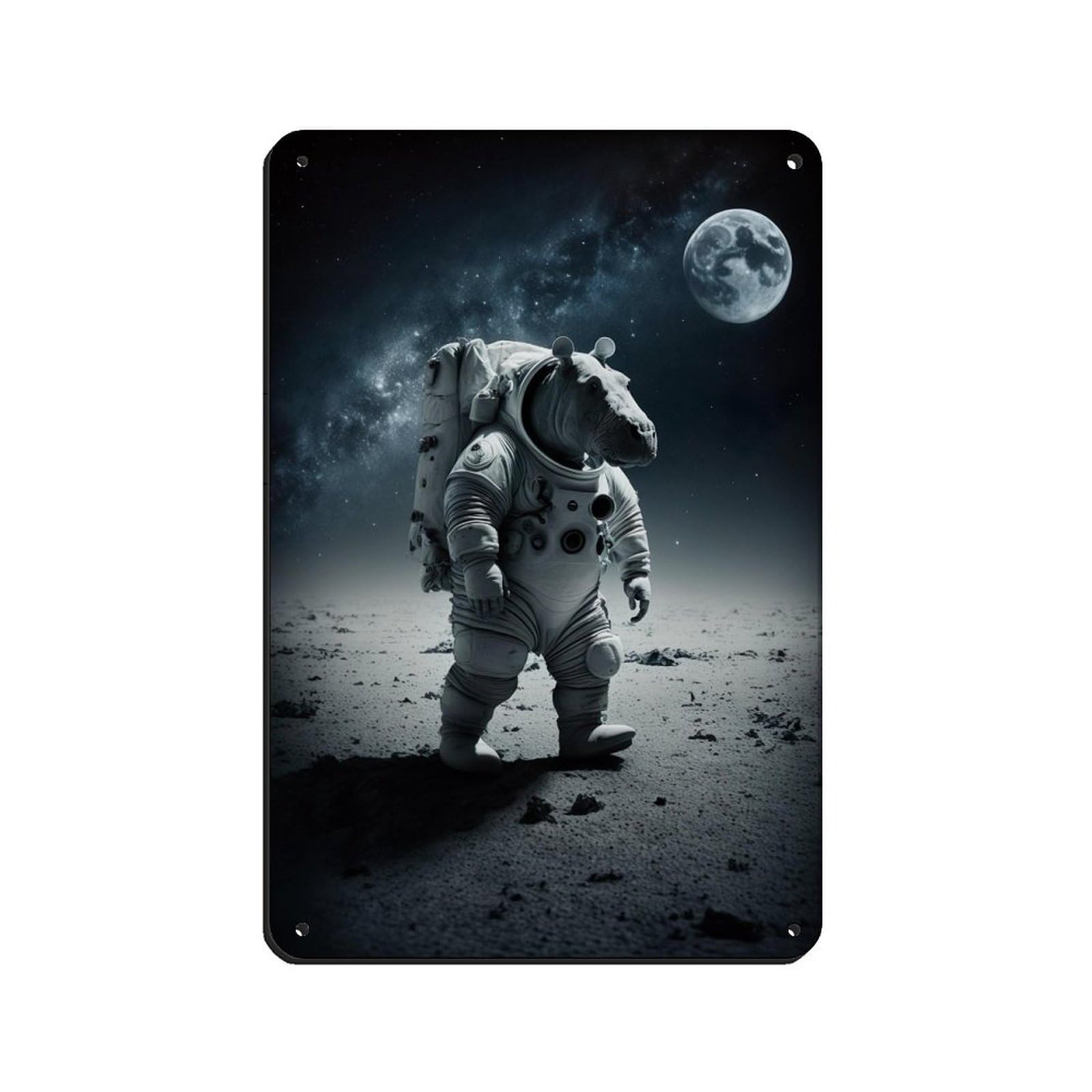 Lxwnze 20L X 30W Cm Astronaut Hippo, Futuristic Animal Retro Poster Metal Tin Sign Chic Art Retro Iron Painting Bar People Cave Cafe Family Garage Poster Wall Decoration 8X12inch(20X30cm)