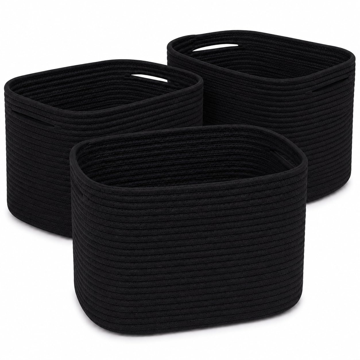 OrganiHaus Lot de 3 Paniers de Rangement Tissés pour Étagères, 37,5x22,5x25 cm, Noir
