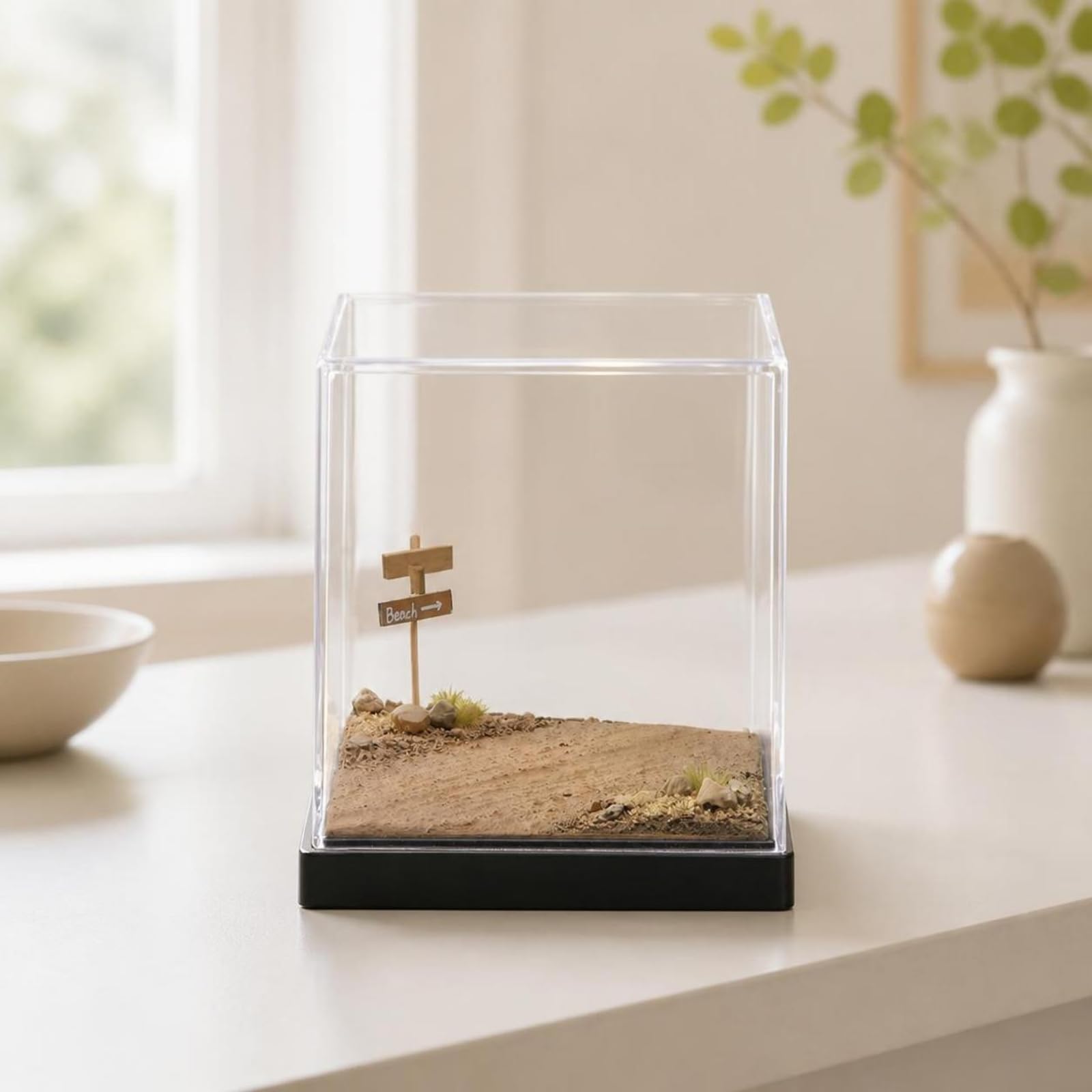 Base Espositiva Diorama con Terreno in, Piattaforma Per Scenario In Miniatura, Modello Di Terreno Sabbioso, Con Copertura In Acrilico