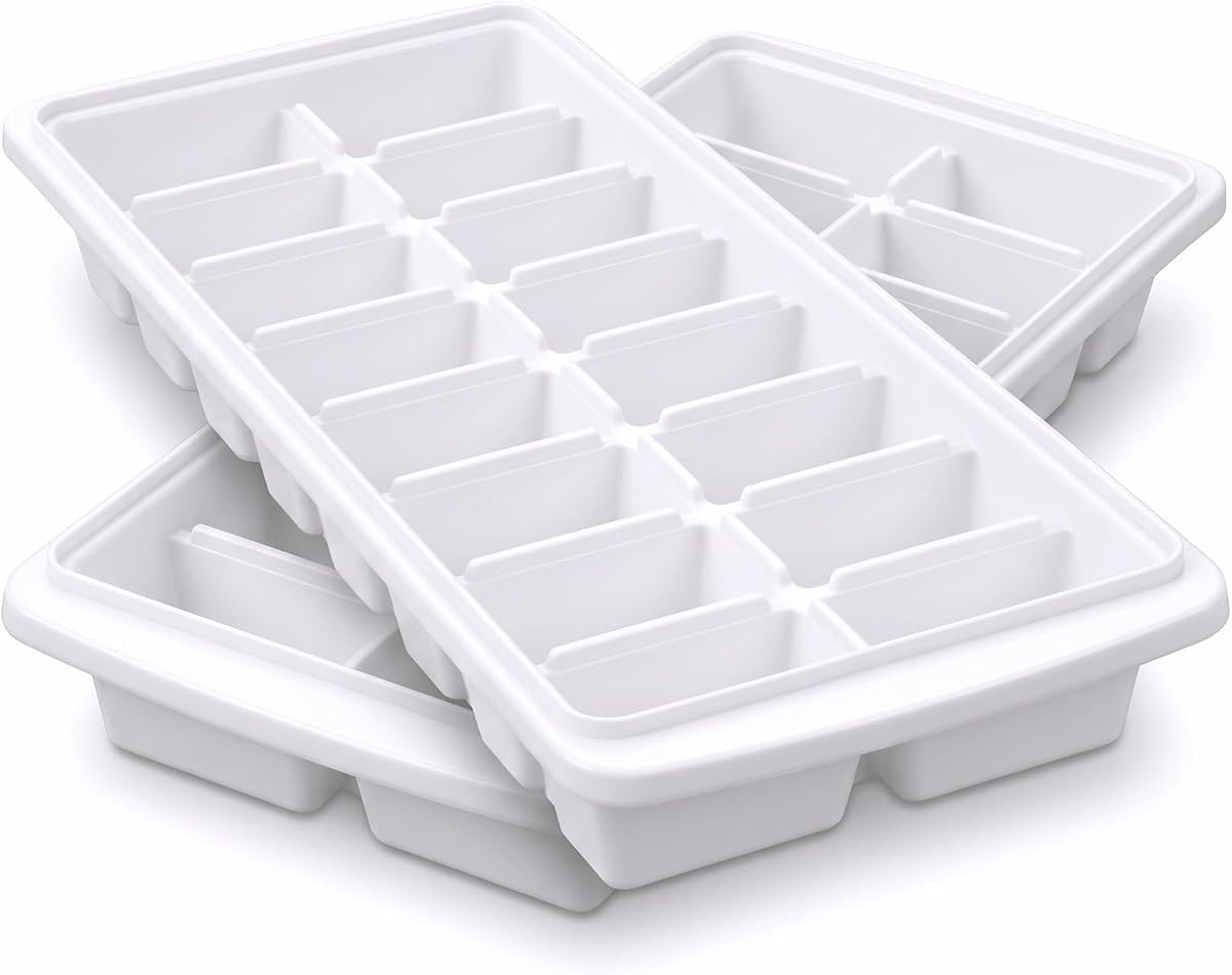 2 Pack 32-Slot White Stackable Mini Ice Cube Tray for Freezer | Easy Release Rectangular Plastic Ice Tray - Large Freezer Trays for Iced Coffee, Cocktails, Baby Food & Meal Prep