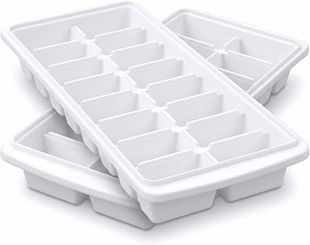 2 Pack 32-Slot White Stackable Mini Ice Cube Tray for Freezer - Easy Release Rectangular Plastic Ice Tray - Large Freezer Trays for Iced Coffee, Cocktails, Baby Food & Meal Prep - Dishwasher Safe