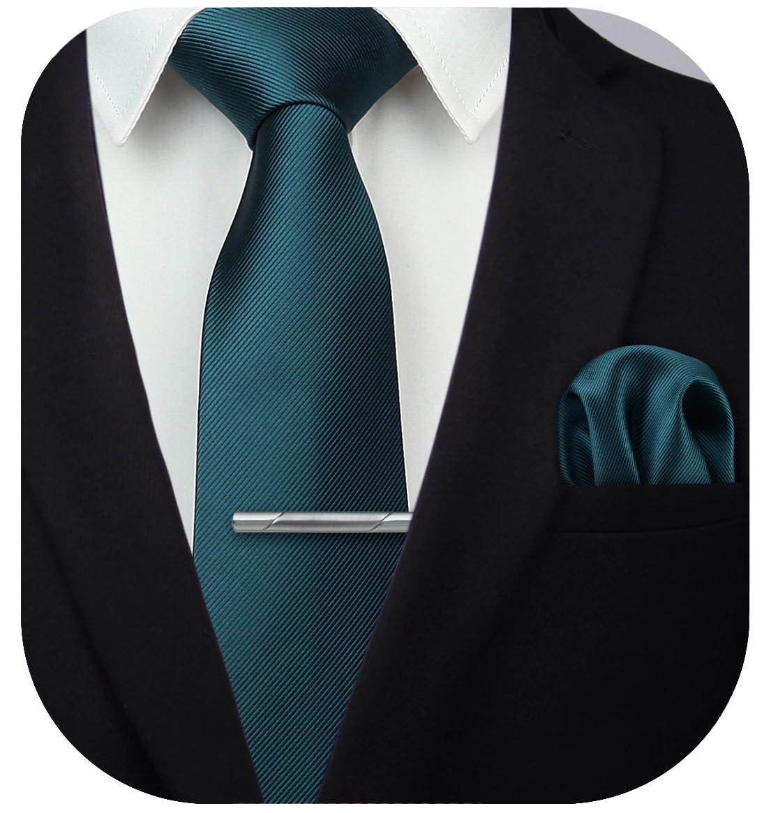 HISDERN Mens Ties Solid Color Wedding Ties and Pocket Square Neckties Clip Sets Business Formal Satin Ties for Men