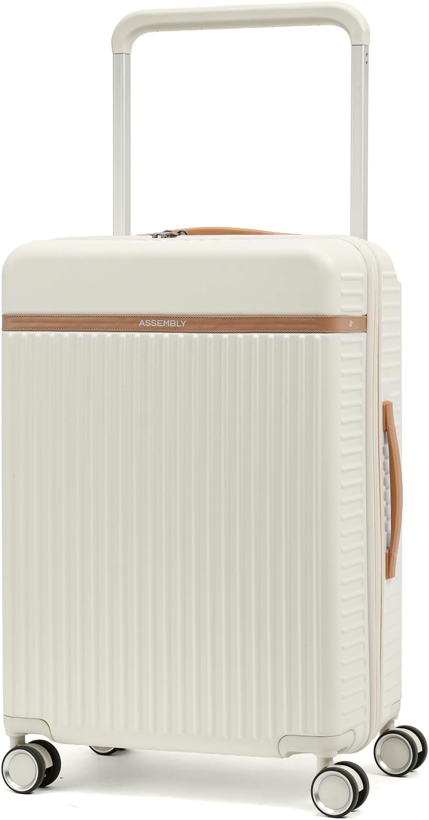 Assembly Polycarbonate Hard-Sided Luggage | Premium Wide Handle Trolley Bag with 360° Spinner Wheels & TSA Lock for Travel – Rover, White, 24 inches, Luggage
