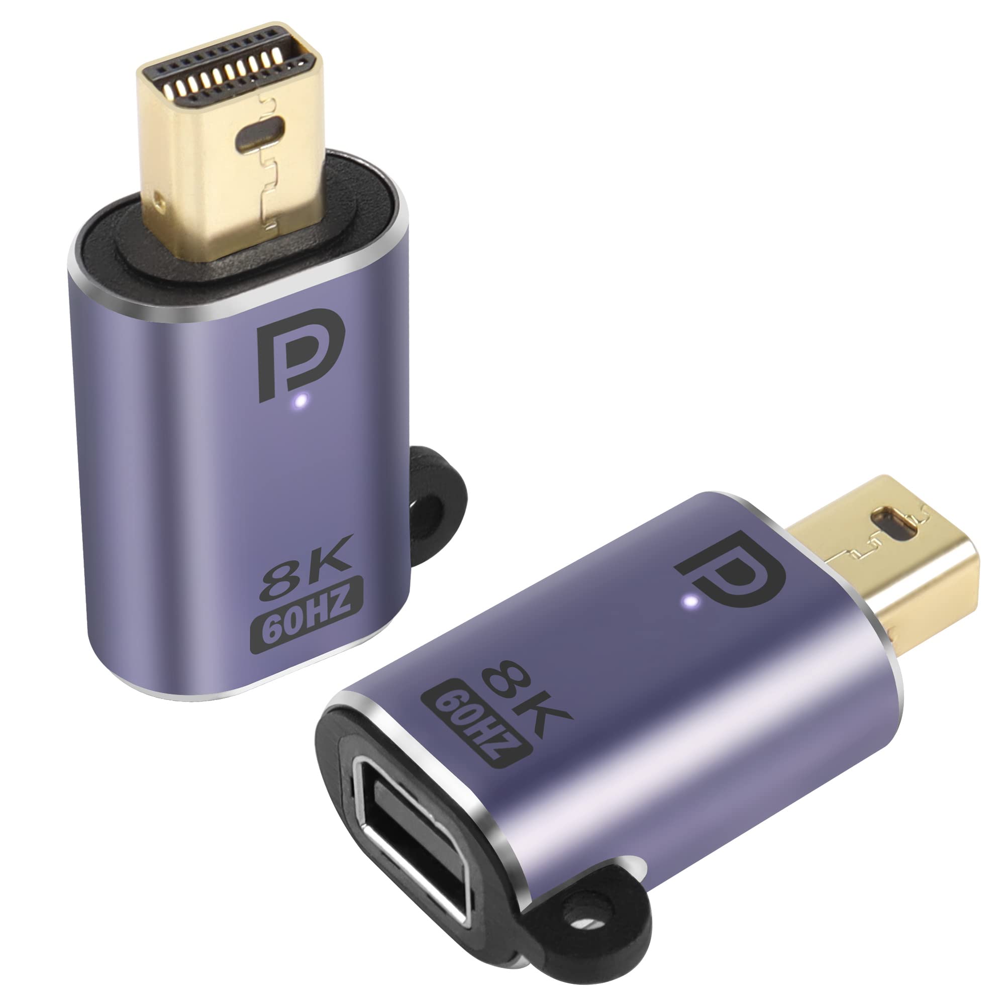 QIANRENON Mini DP to Mini DP Adapter 8K@60Hz Mini DisplayPort 1.4 Male to Mini DisplayPort 1.4 Female Extension Connector Extended Mini DP, with LED and hole, for Tablet MacBook Surface HDTV, 2Pcs