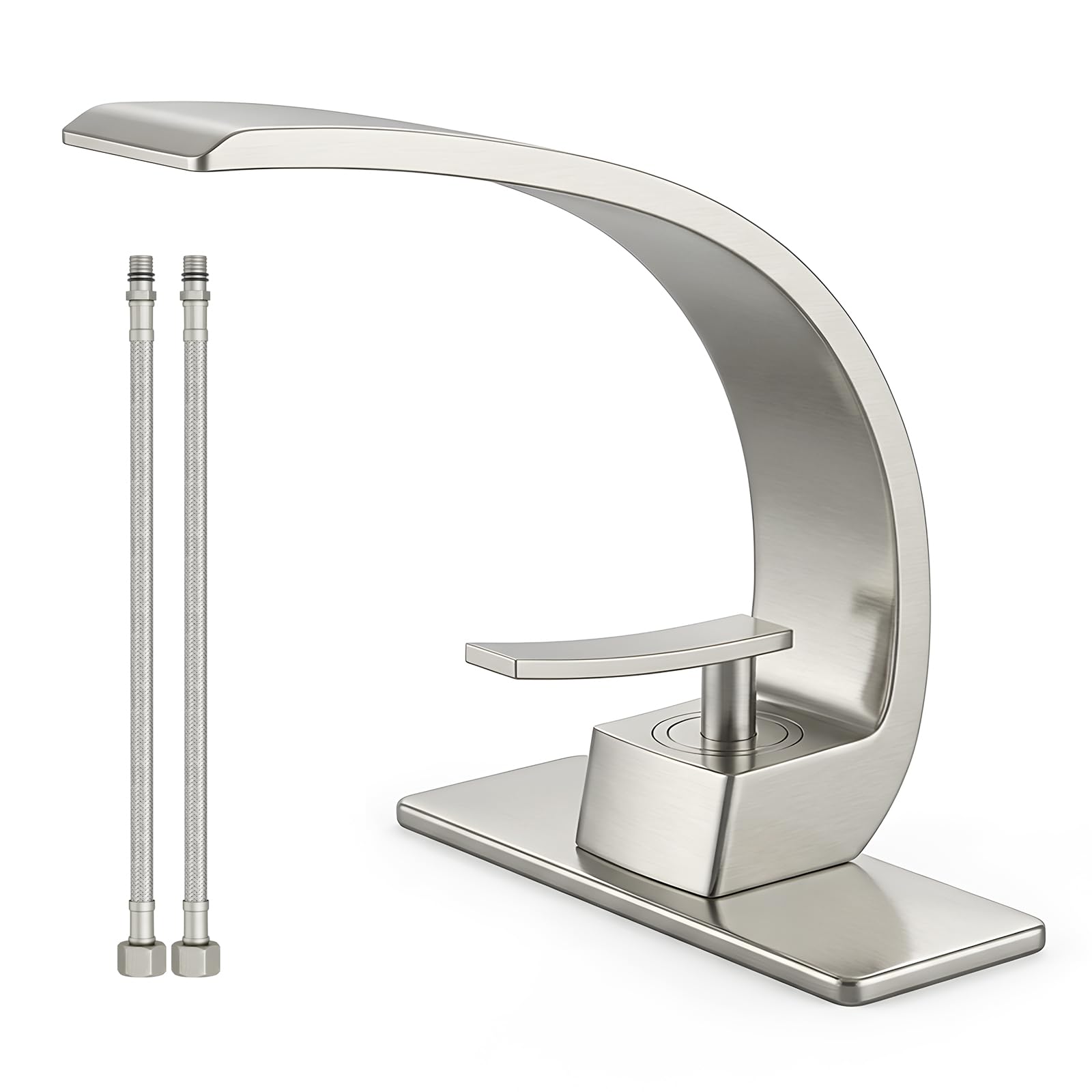 Bathroom Sink Faucet Modern Single Hole 1-Handle Faucet, Brushed Nickel Solid Brass Faucet , Mount Curved Lavatory Faucet Mixer Tap