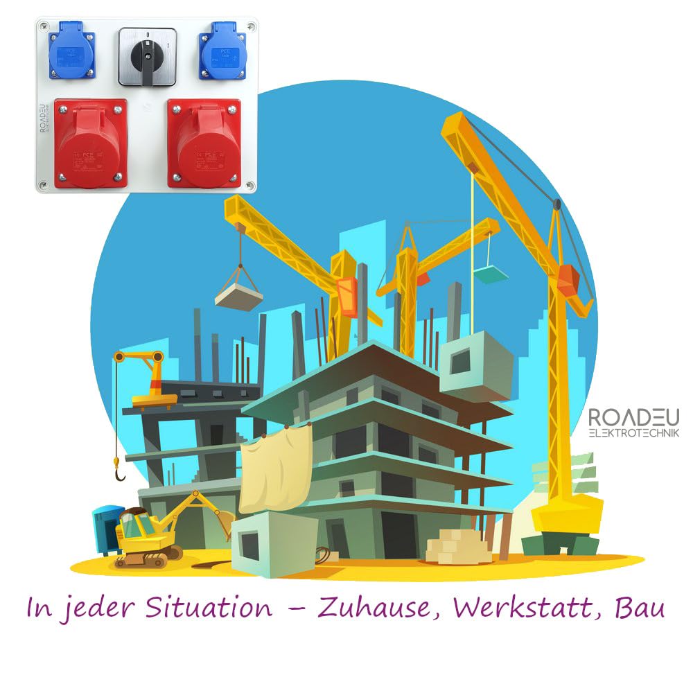 RoadEu CEE Steckdosenverteiler IP44 | 1x CEE 32A 5P + 1x CEE 16A 5P + Schuko 230V mit Hauptschalter 0-1 | Starkstrom Verteiler Aufputz, vorverdrahtet, Europäische Komponenten Dlaczego tak: