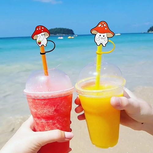 Miniatura 5 de UGTEWXU 8 fundas de paja de hongos lindos para copa Stanley, tapa de paja de silicona, tapa reutilizable de polvo de tubo de succión de 0.39 pulgadas