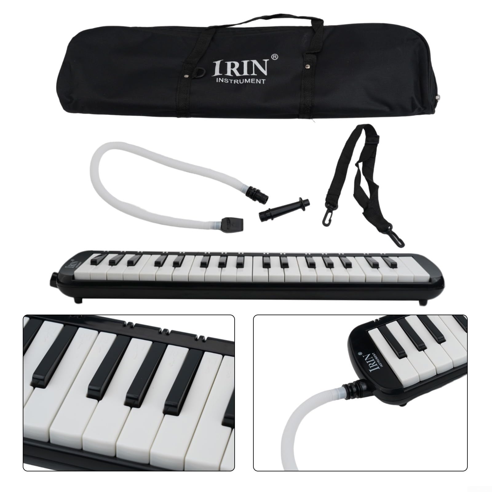 Melodica, 1 tastiera a 37 tasti con tubo e borsa per il trasporto, tono brillante e facile da suonare per studenti, melodica per lezioni, pratica e lezioni di musica (nero)