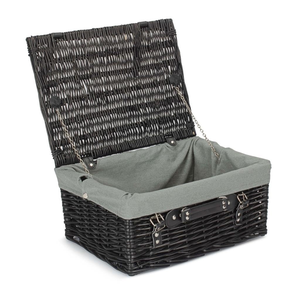 Red Hamper Red/Black/Grey Hamper 41Cm Painted Willow Picnic Basket With Cotton Lining