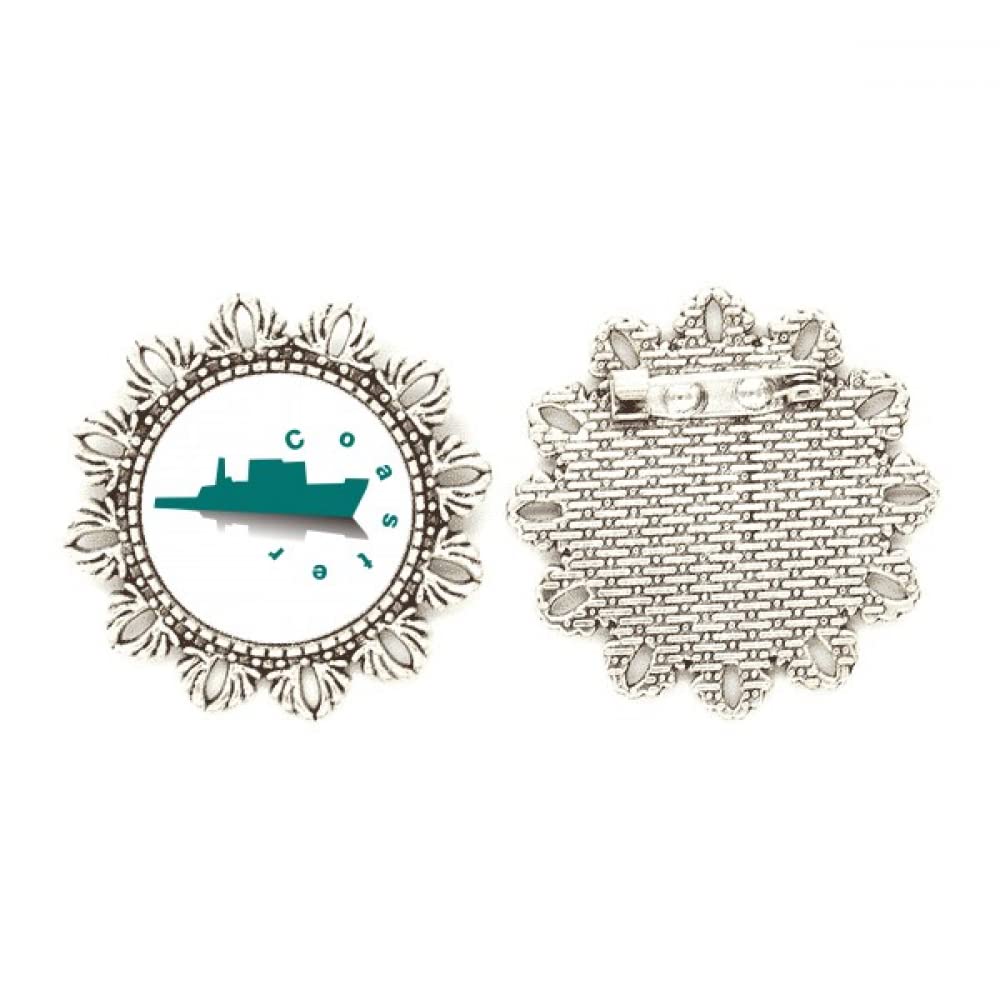Offshore Trade Cargo Ship Ocean Silver Flower Brooch Hook Pin Breastpin