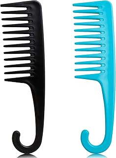 2PCS Premium Wide Tooth Comb, Shower Combs for Wet Curly Hair, Large Conair Detangling Comb with Hook for Curls, Wigs, Detangler Hair Brush with Handgrip for Knotting Wavy, Thick, Dry Hair Stylist