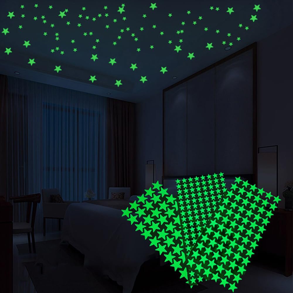 100 X Stelle Adesivo da Parete Fosforescente Camera Letto per Soffitto