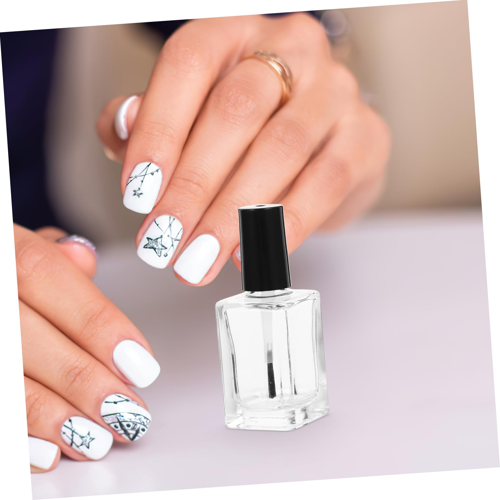 15 Pezzi Flaconi in Vetro per Unghie con Pennello, Nero, Facili da Riempire, per Manicure e Ritocchi | Ricarica per Cosmetici e Smalto, Forma Circolare con Lati Piatti, Stile Semplice e Aspetto Raffinato