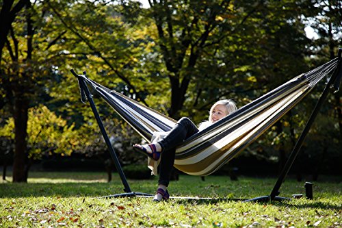 Vivere Double Cotton Hammock with Space Saving Steel Stand, Desert Moon with Charcoal Frame (450 lb Capacity, 110"L x 47"W - Premium Carry Bag Included) - Image 6