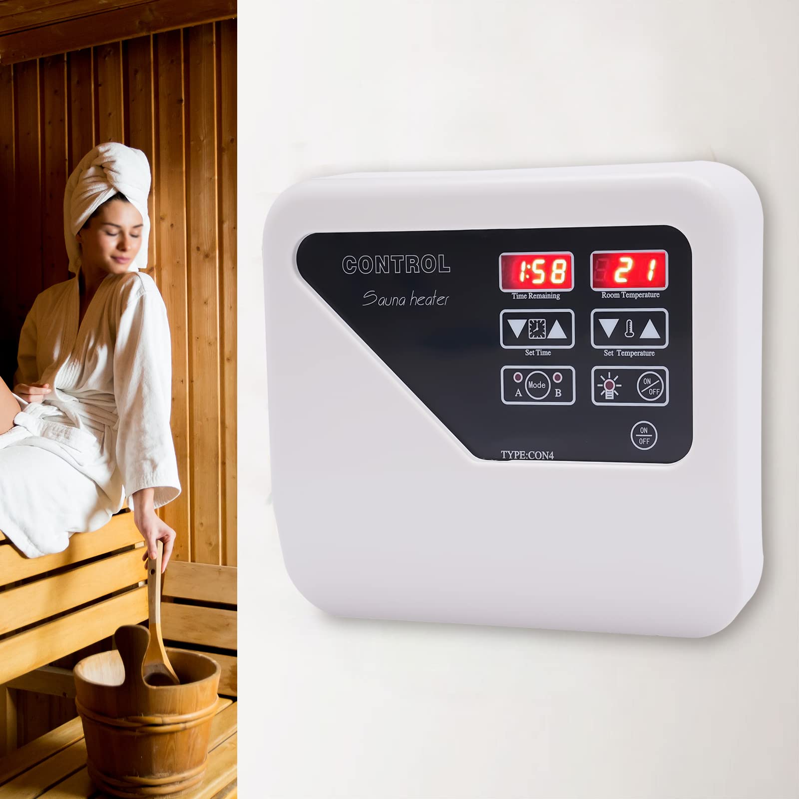 Controllo sauna 3 – 9 KW esterno sauna controllo 220 – 245 V per cabina sauna domestica e occasioni commerciali, controllo esterno protezione da surriscaldamento bianco 40 – 105 ℃