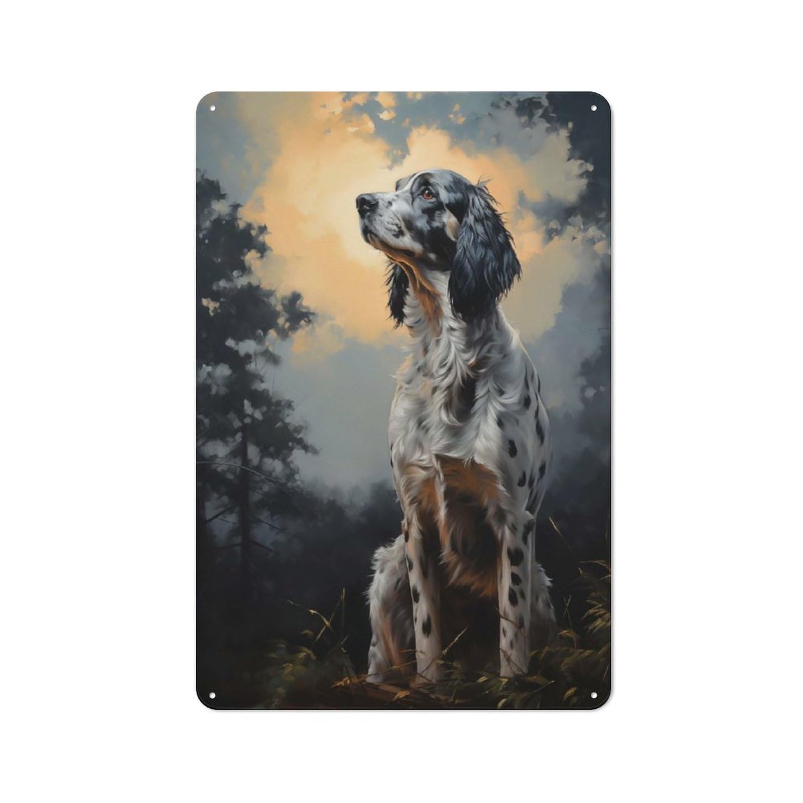Junmoney Style-15 Retro Metal Wall Sign 30X20cm Featuring English Setter At Night For Garage Wall, For Garage, Workshop And Man Cave Decoration