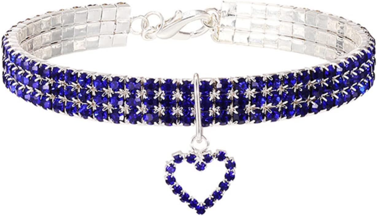 Collier pour chien réglable anti-irritation bleu M avec pendentif cœur brillant