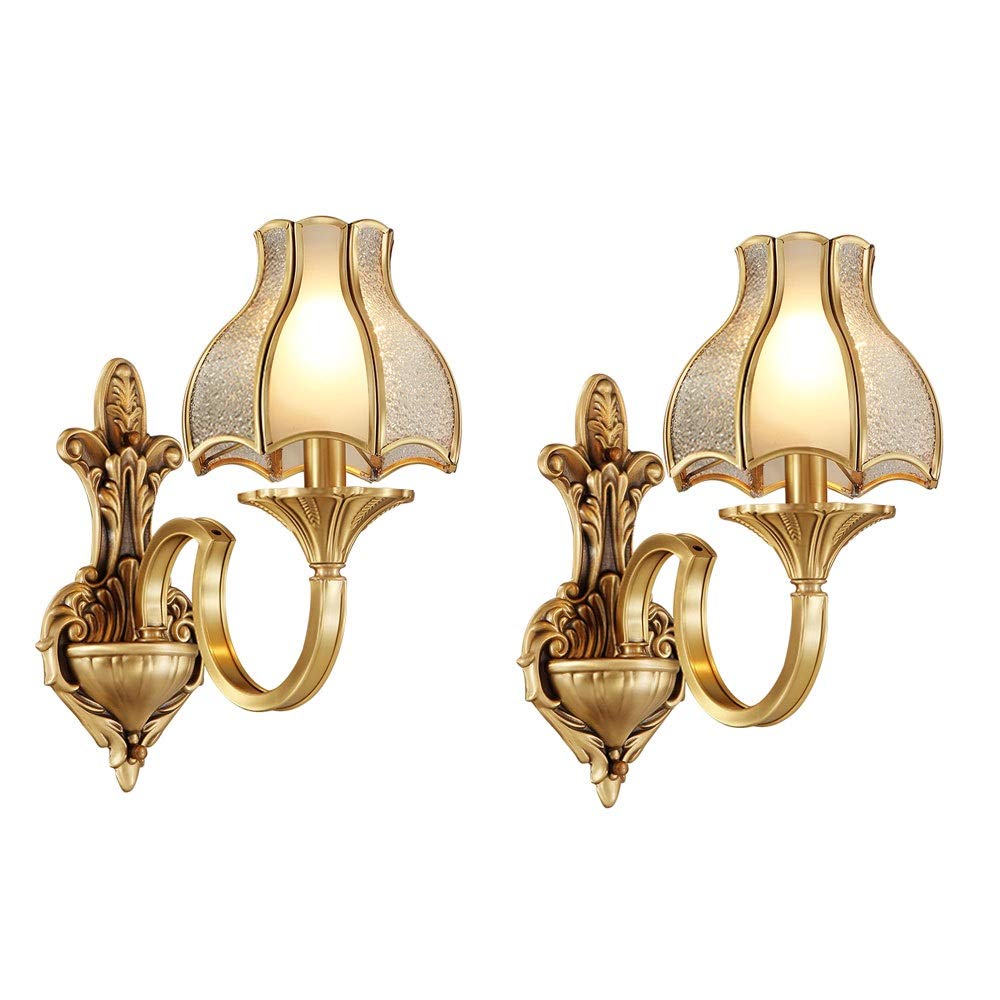 HPTHLY Wall Mounted Light Copper European Style Lamp Study Wall Lamp Home Simple Retro Bedroom Bedroom Bedside Lamp Stairs Aisle Lighting Bathroom Lamp Mirro(2 Packs)