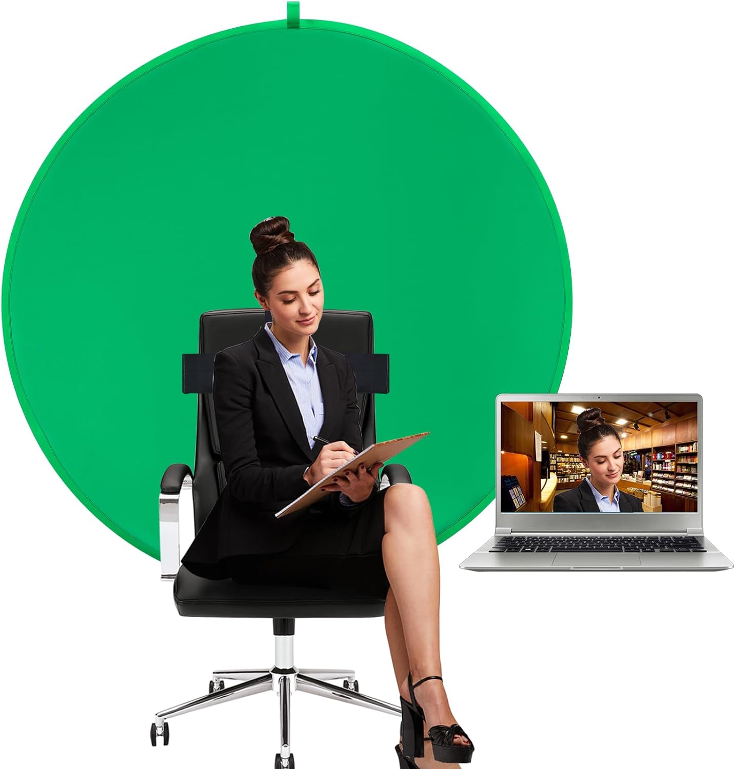 Green Screen Chair, 56in/142cm Portable Green Screen Chair, Portable Webcam Background, 4.65ft Green Background Screen Portable, Chroma Key Green for Video Chats, Zoom, Green Screen Video Backdrop.