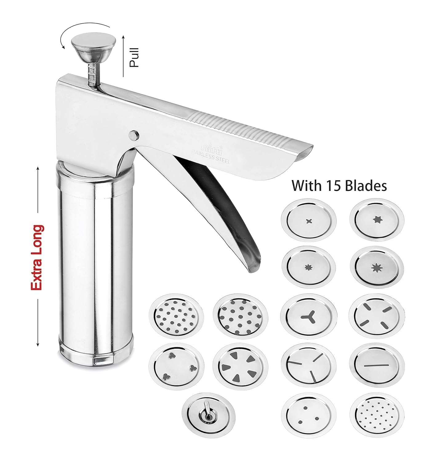 AARNAV Pressa da cucina in acciaio inox multifunzione con 15 dischi, 6 coni per torte, biscotti, set per glassa