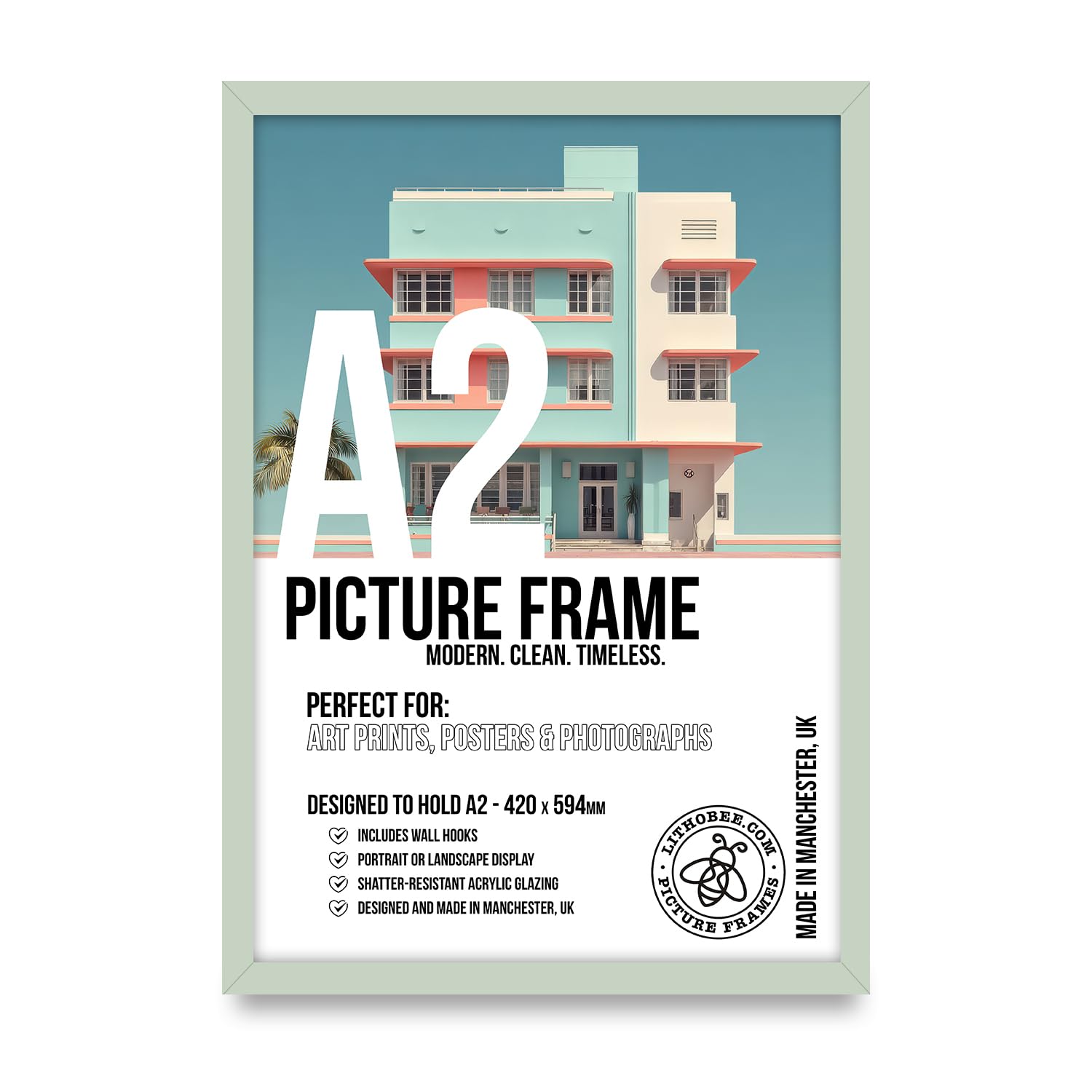 Lithobee Premium Pale Green A2 Picture Frame