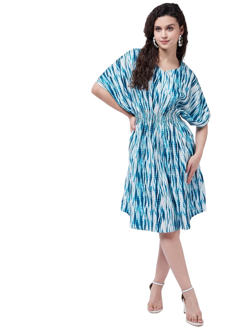 zima leto Women's Tye-Dye Printed Loose Dress Casual Comfortable Midi Dress with Trendy Print Ideal for Summer and Travel Blue-picture-29