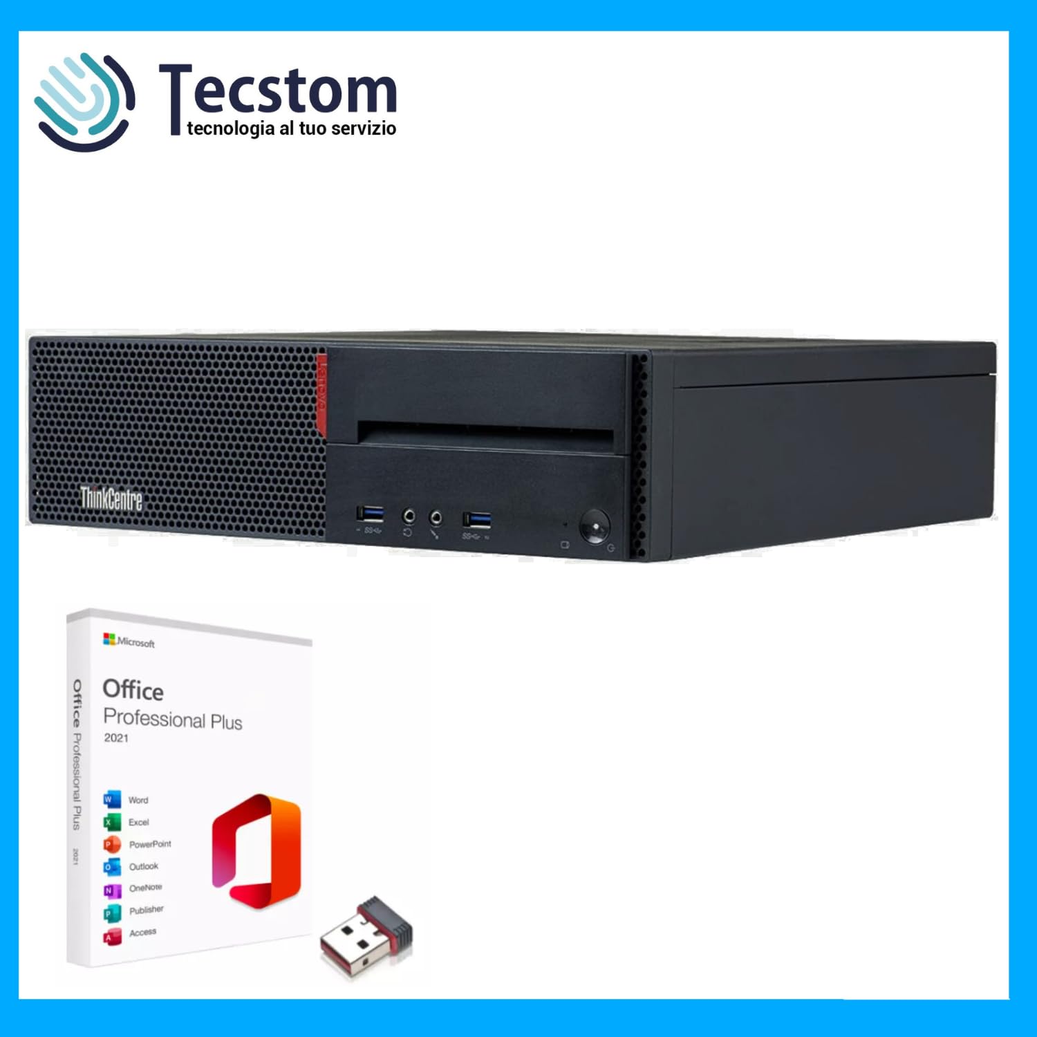 Lenovo Thinkcentre M800, Pc Computer Desktop Fisso, Intel i5-6600, Ram 16Gb DDR4, SSD 256Gb, DisplayPort e VGA, Windows 11, WiFi e Office 2021 (Ricondizionato)