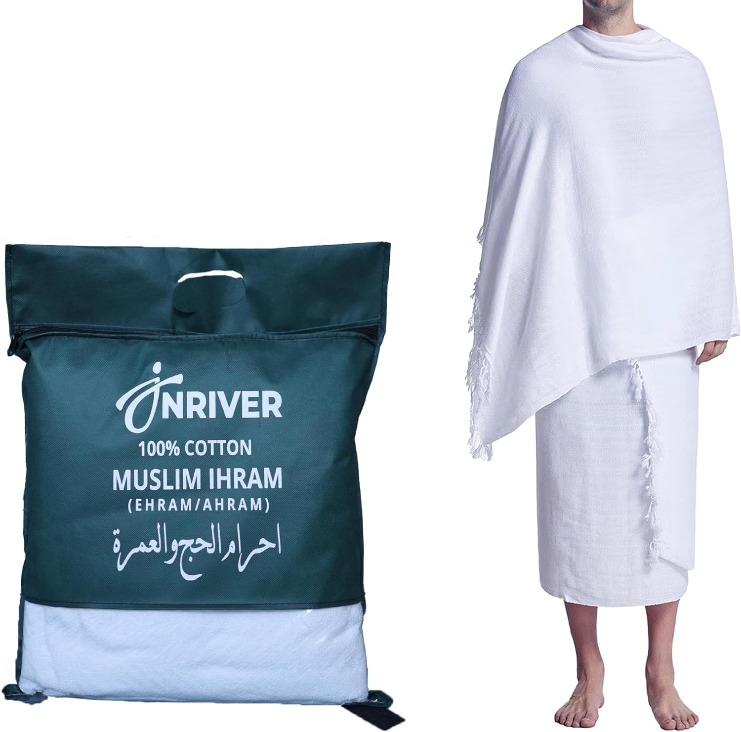 Ihram For Mens Boys - 2 Piece Ihram Towel Set 100% Cotton Ahram Ehram For Hajj And Umrah – Premium Quality Absorbent Hygienic Soft Lightweight Breathable and Comfortable Ihram Cloth - 45" x 90"