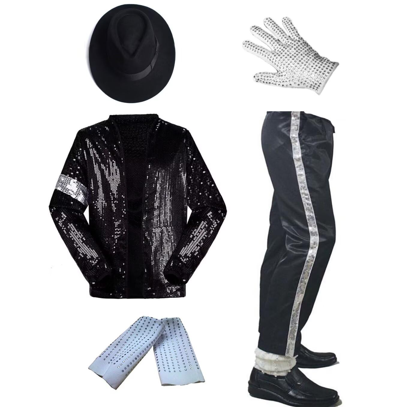 Hommes Femme Halloween Noël Cadeaux Fête Cosplay Costume Rétro Carnaval Danse de Spectacle Outfits:Veste+Pantalon+Chapeau+Chaussettes+Gant-5ps Kit Cosplay Costume
