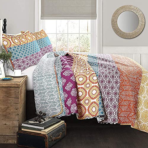 Lush Decor Bohemian Stripe Reversible Cotton Quilt Set,...