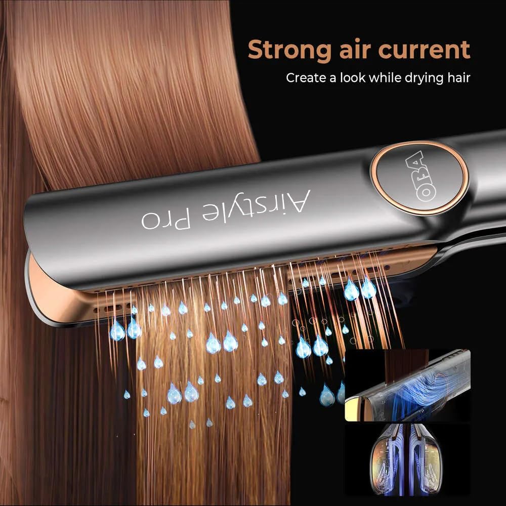 OBA Airstyle Pro Piastra ad Aria Calda Professionale Wet & Dry, Asciugacapelli e Styler 2 in 1, 1400W, Tecnologia Brushless, Nero, automatica con flusso controllato