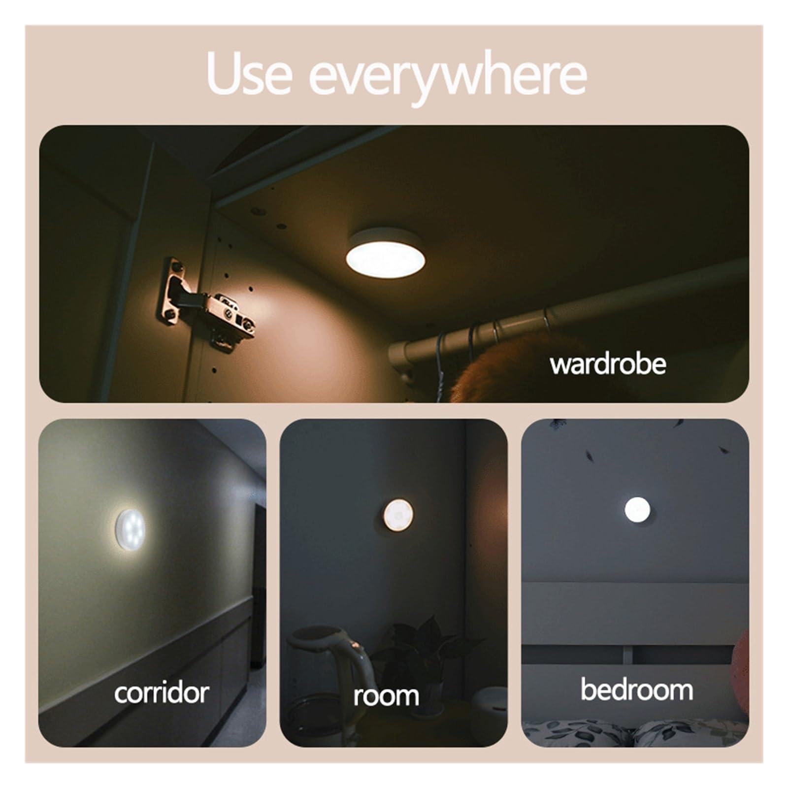 Unterschrank Leuchten LED-Nachtlicht Mit Bewegungsmelder, USB Wiederaufladbar, Rund, Quadratisch, Nachtlichter For Schlafzimmer, Kleiderschrank, Küchenschrank, Induktionsbeleuchtung(Round white)