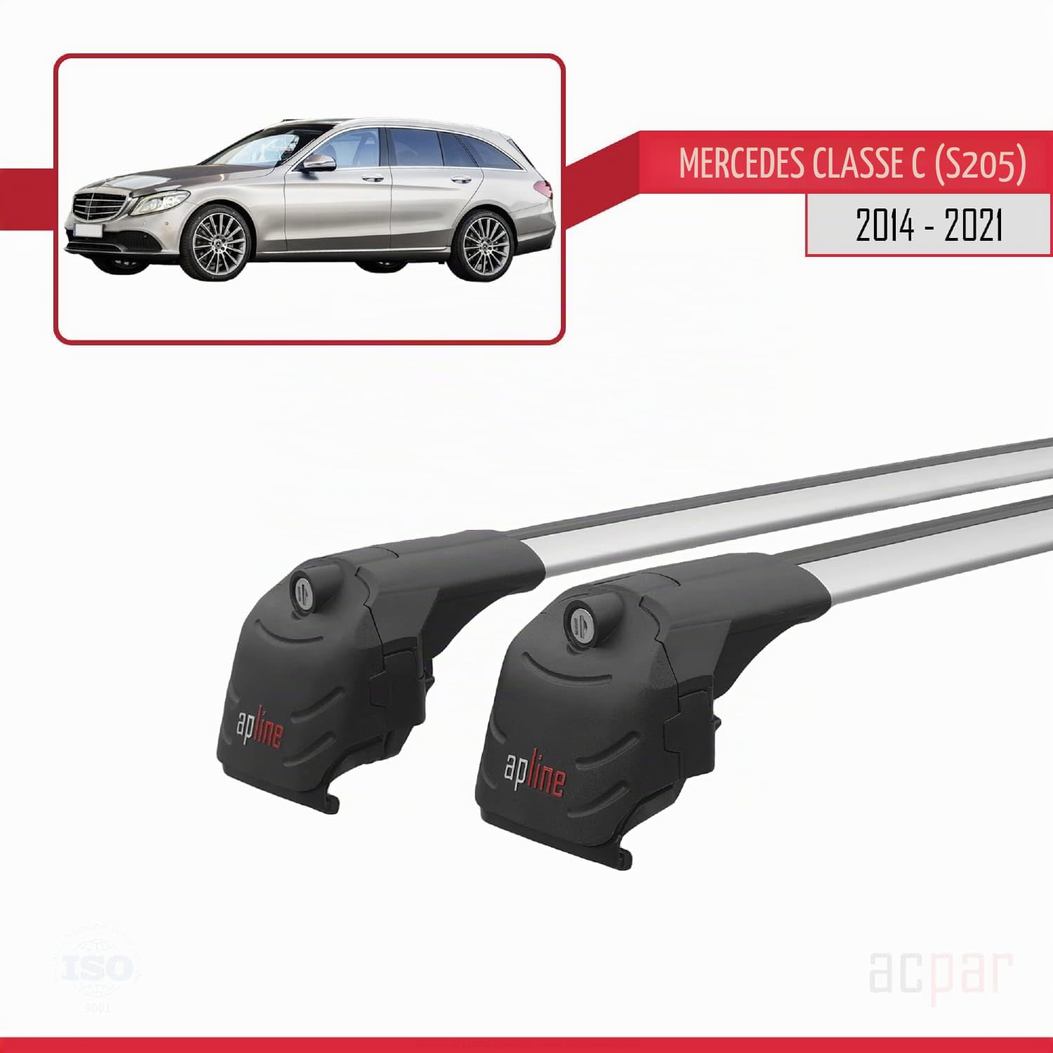 Compatibile con Mercedes C-Class 4 (S205) 2015-2021 Modello ACE-2 Barre Tetto Portapacchi Auto Barre Portatutto Grigio Alluminio 2 Barre