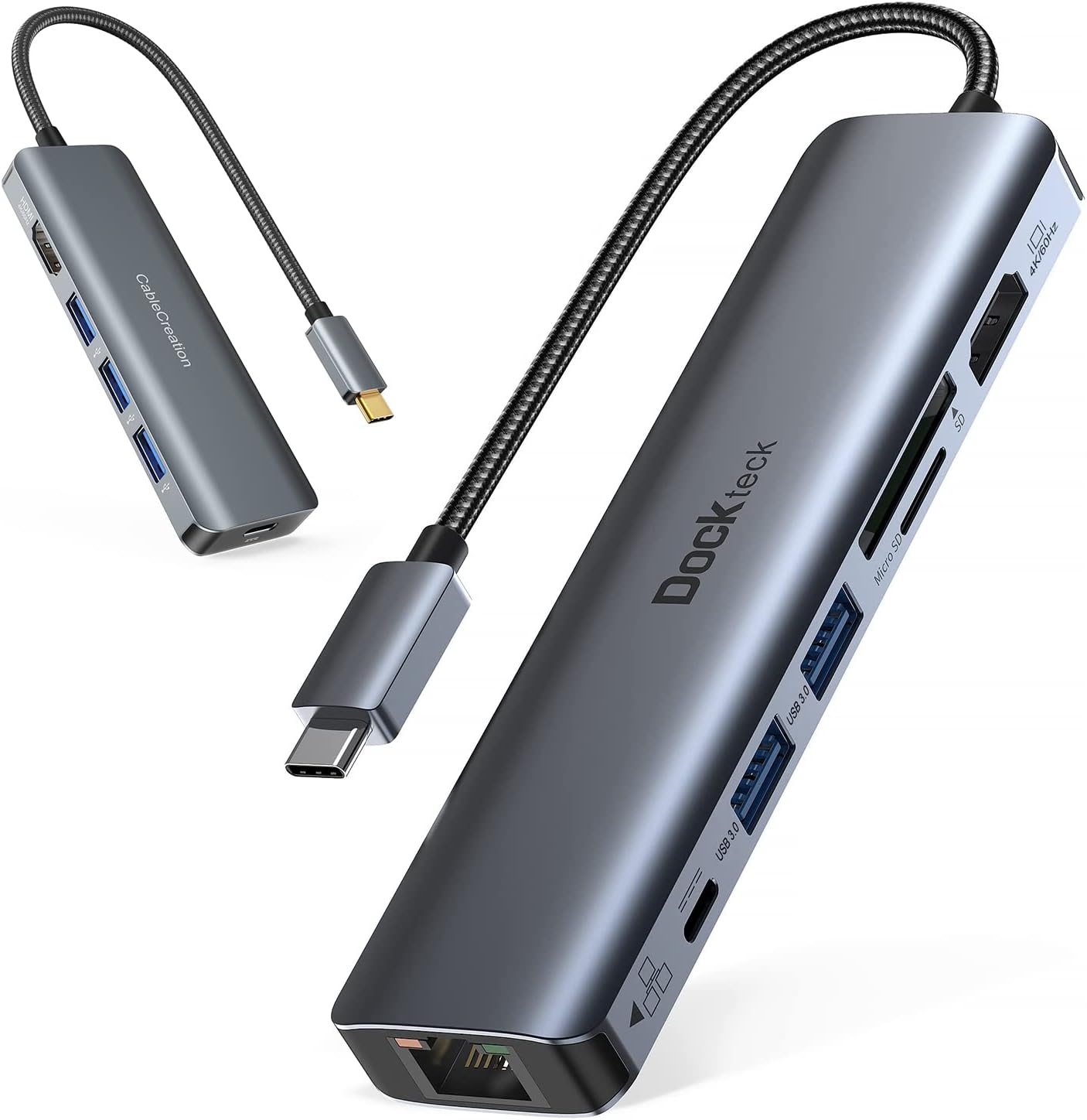Dockteck 7-in-1 USB C Hub Bundle with CableCreation 5 in 1 USB-C Adapter Hub 4K@60Hz, Aluminum