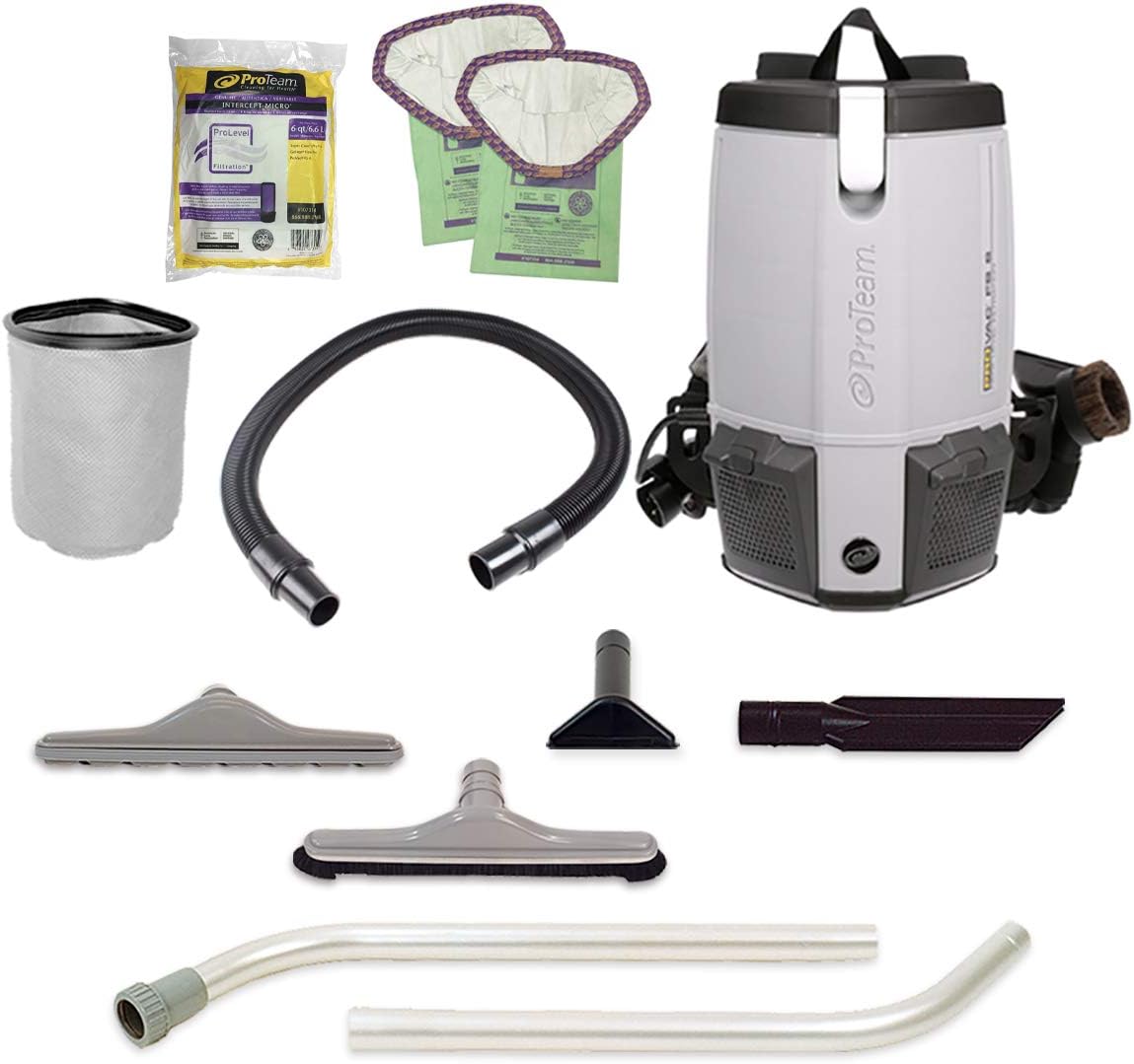ProTeam Backpack Vacuums, ProVac FS 6 Commercial Backpack Vacuum with HEPA Media Filtration and Restaurant Tool Kit, 6 Quart, Corded