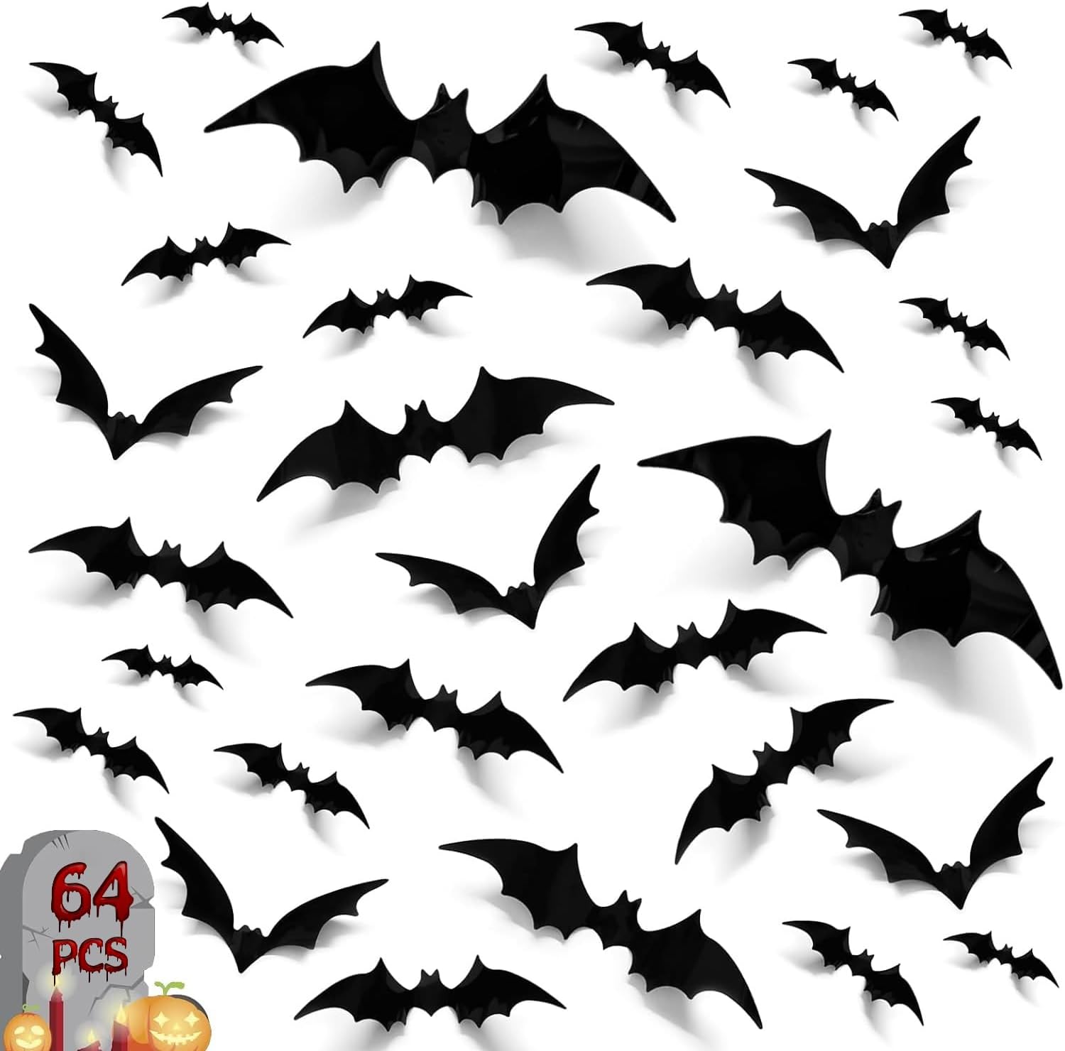 T Tersely 64PCS 3D Bat Wall Stickers Removable,Bat Halloween Decorations,for Girls Party Kids Children DIY Bedroom Living Room Office