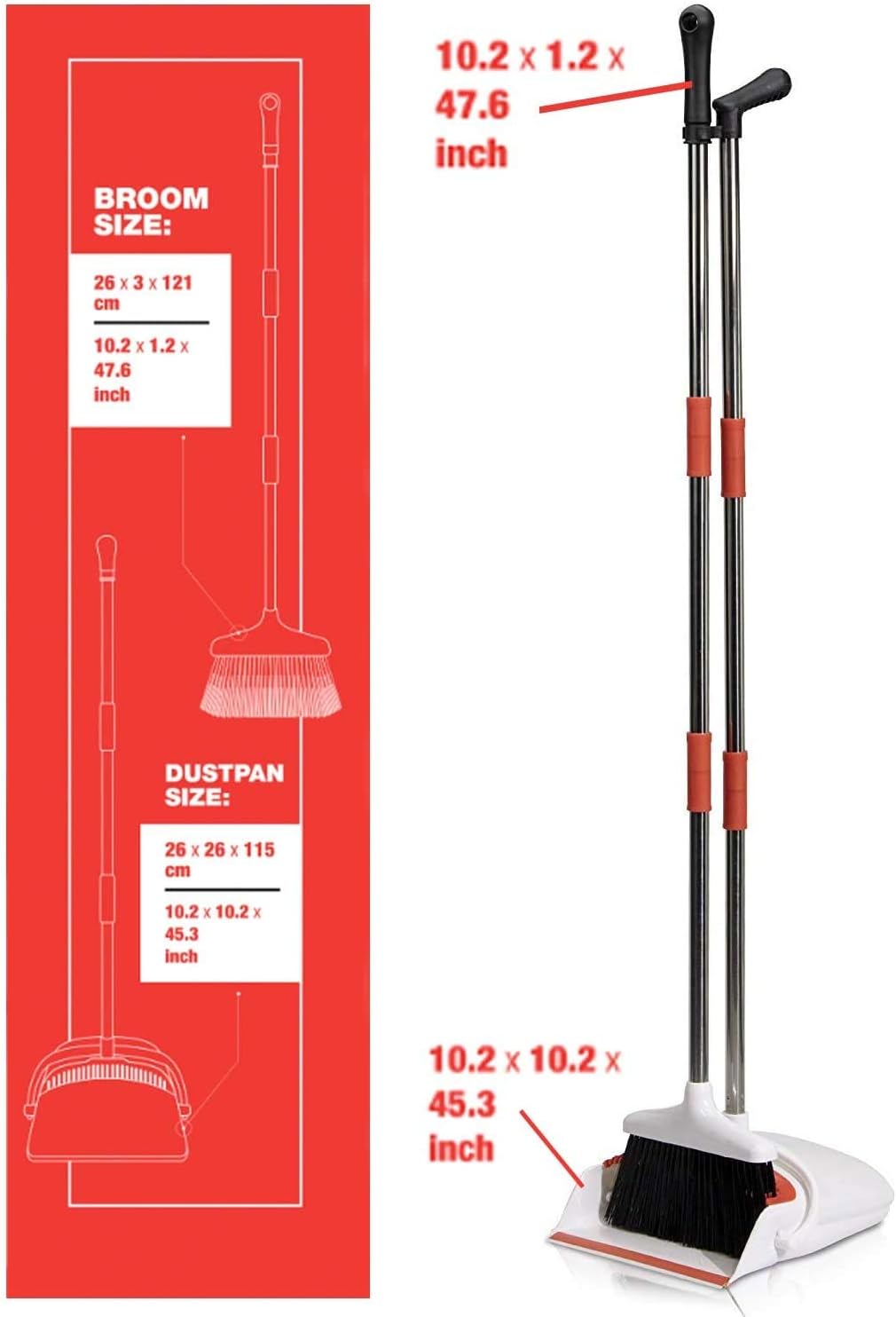 ❤ Crazy Deals Broom and Dustpan - Broom and Dustpan Set for Home, Kitchen, Floor, Office, Living Room - Upright Standing Long Handle - Self-Cleaning Broom Bristles