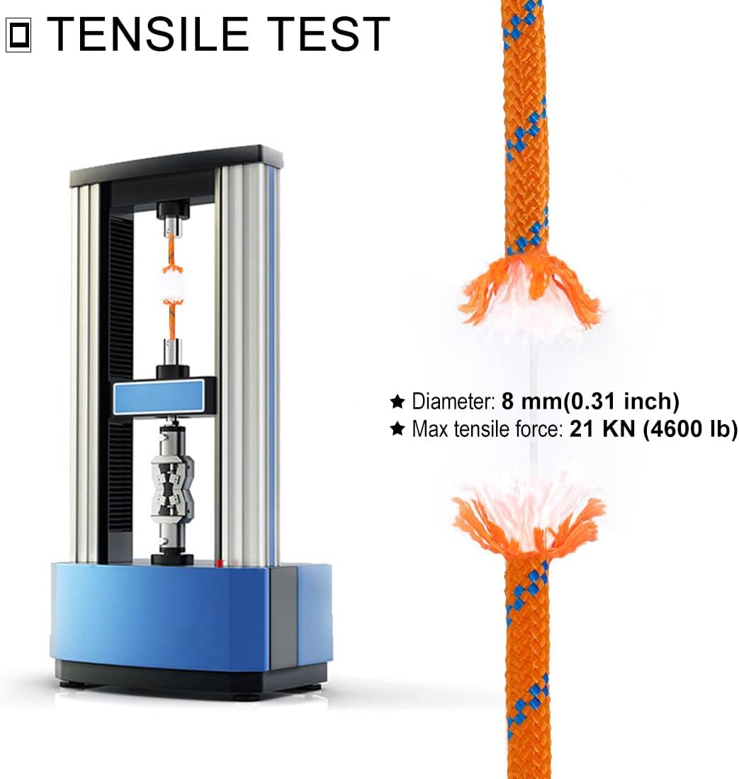 NewDoar 24KN 8-10mm (3/8in) Rock Climbing Rope High Strength Accessory Cord Safety CE for Outdoor Survival, Hiking, Mountaineering : Sports & Outdoors