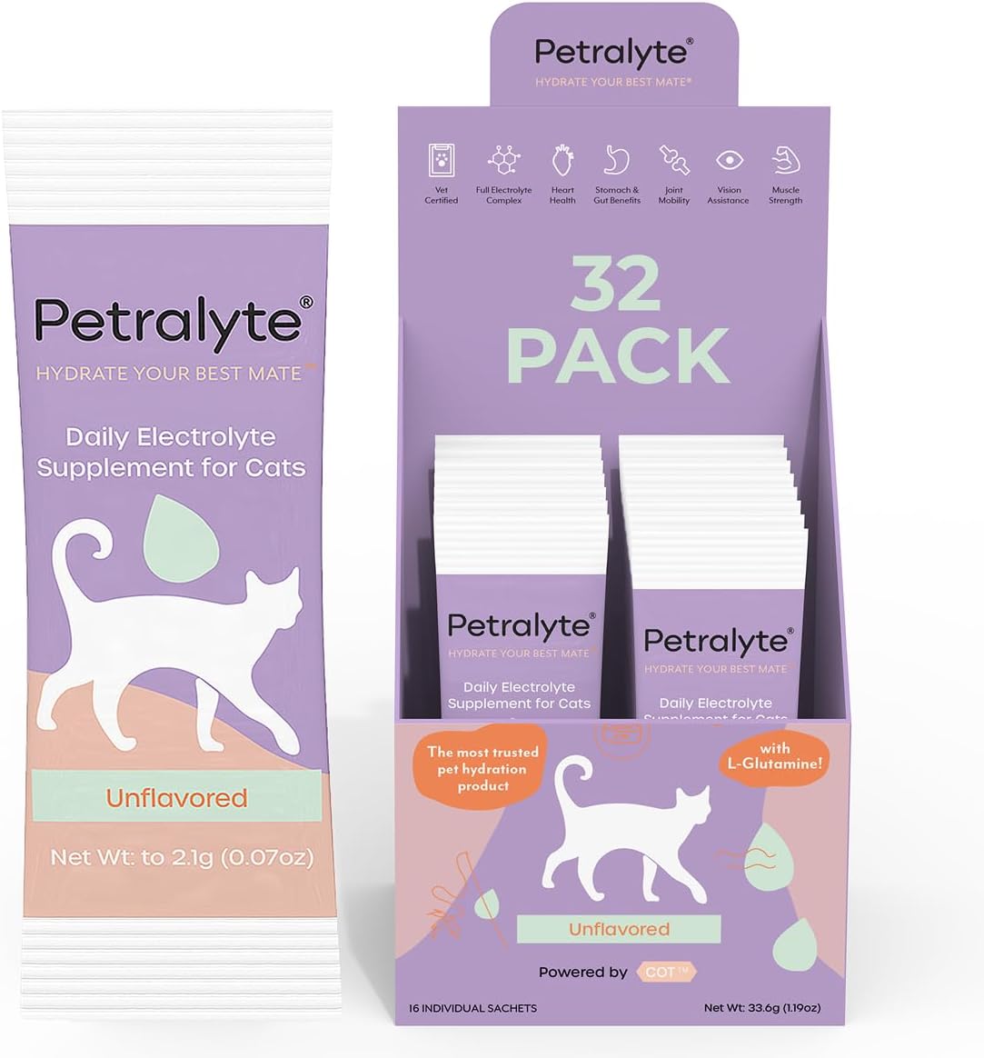 Petralyte Cat Hydration Electrolyte and Cat Joint Supplement | Hydration Support for Cats w/Glucosamine, Chondroitin, L-Glutamine, Taurine, Lysine & Prebiotics | for Chicken Lovers | 32 Packets