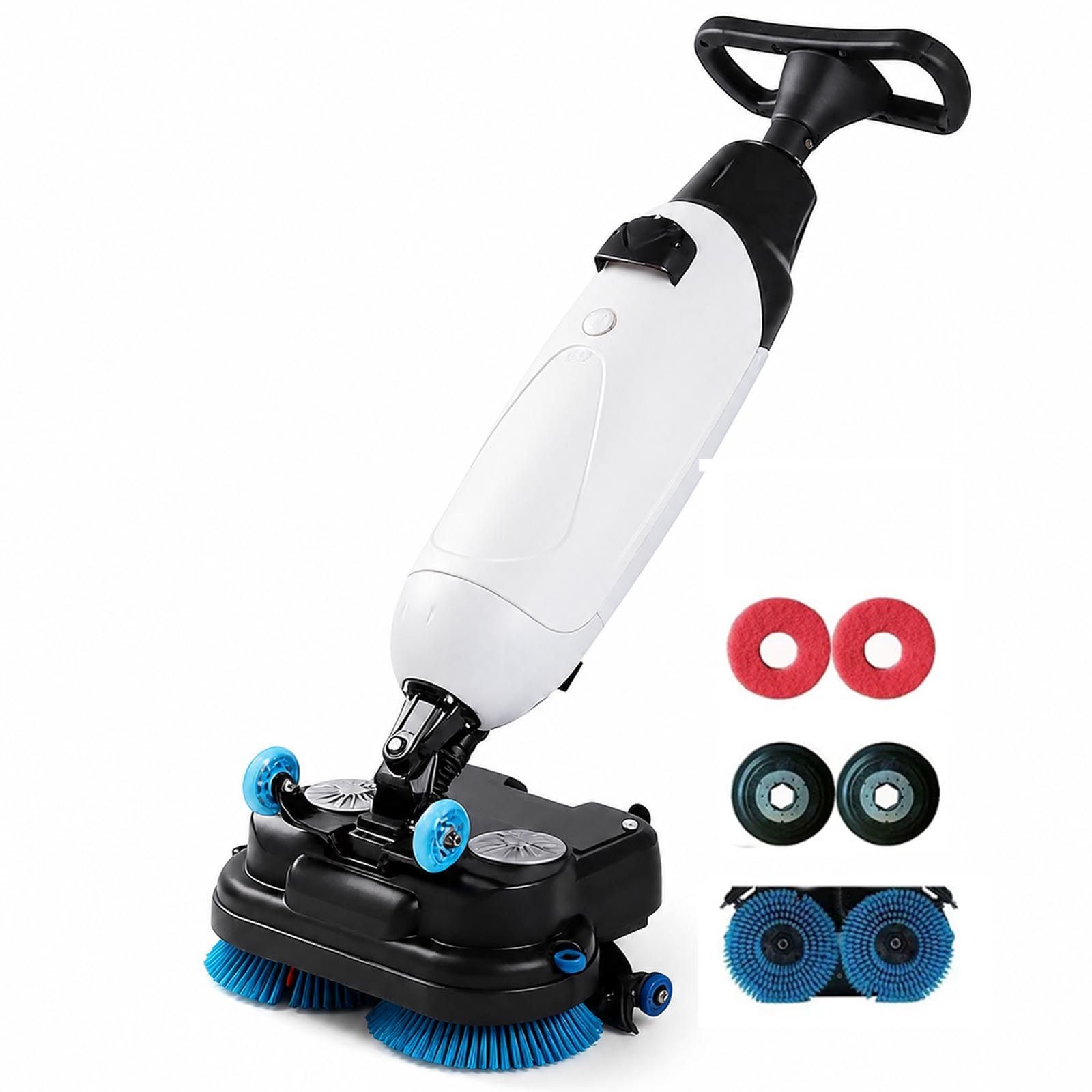 Commercial Floor Scrubber Machine, 17 Inch Cordless Walk-Behind Floor Cleaner with Dual Rotating Brush and Squeegee for Office, Restaurant, Salon, Retail and Small Commercial Spaces White