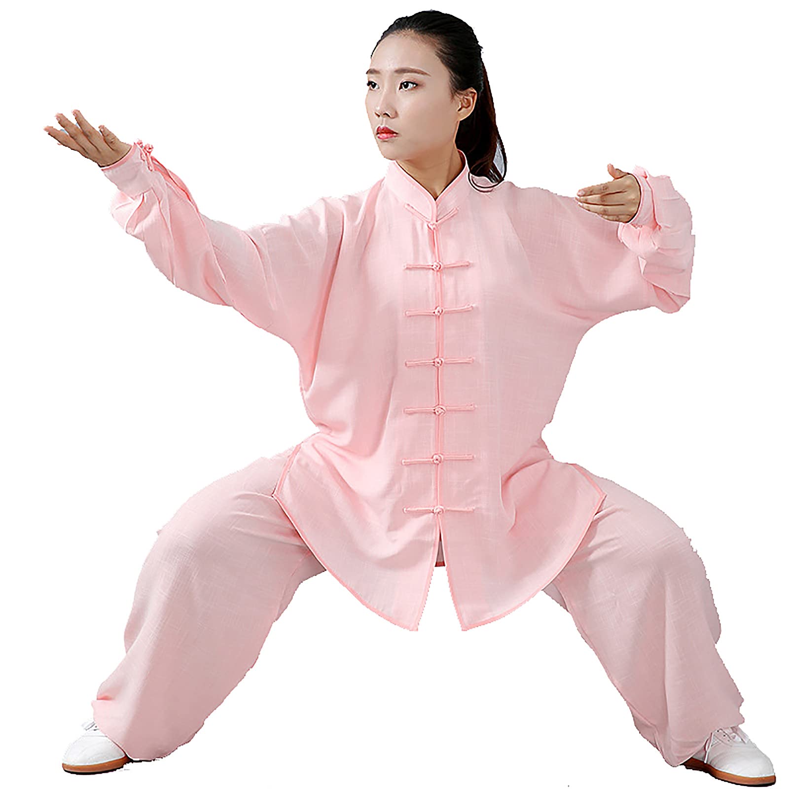 Kobiety Bawełna Jedwab Stretch Taichi Garnitury Art Kung Fu Odzież Treningowa Tai Chi Uniformen Kung Fu Odzież Tradycyjne Wing Chun Odzież Odzież do ćwiczeń Tai Chi, Różowy, XS