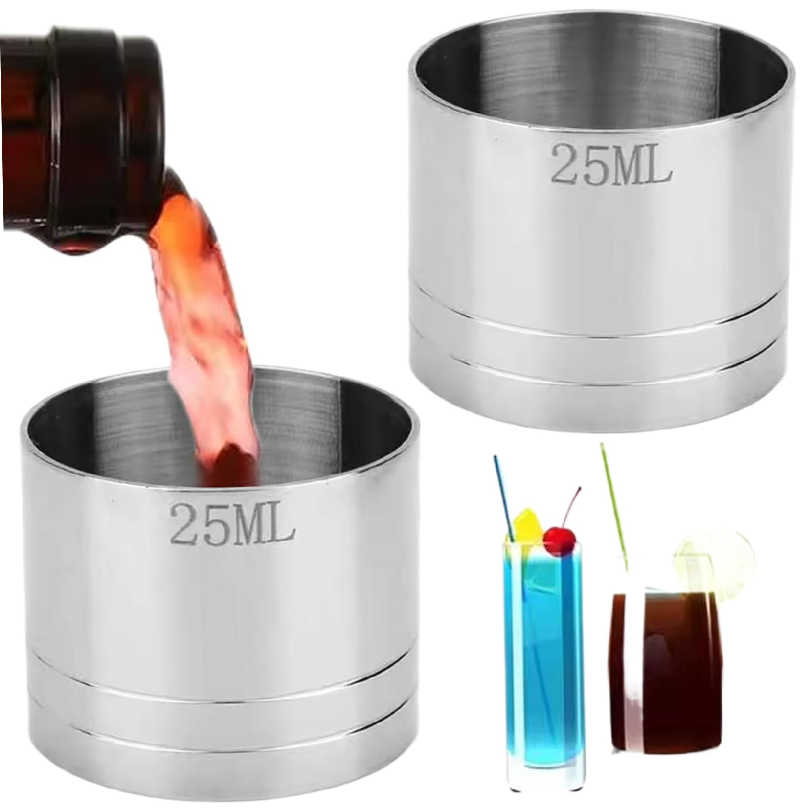 2PCS Spirit Measure, 25ml Stainless Steel Wine Measure, Easy to Clean Drink Measures for Spirits, Drinks, Wine and Whisky ..