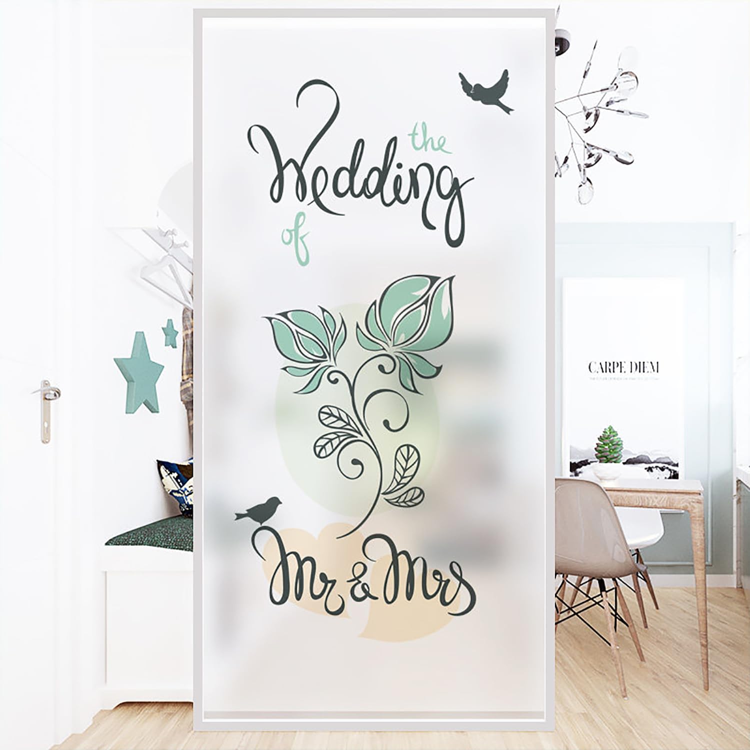 XQKXHZ Window Film Privacy Opaque Anti Glare Window Film,Heat Control,UV Blocking,Sun Blocking,Non-Adhesive,Static Cling Decorative Vinyl Films for Home,Bathroom,Glass Door (Green Leaf),B,90x200cm