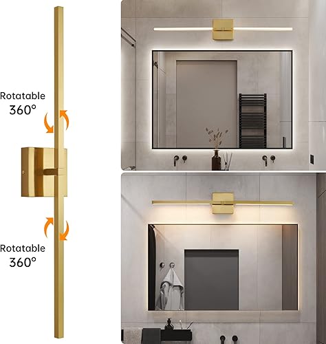 Miniatura 2 de Lámparas de tocador de baño doradas, 30 pulgadas, giratorias, modernas, LED, para baño, con iluminación blanca cálida de 3500 K, aplique de pared de